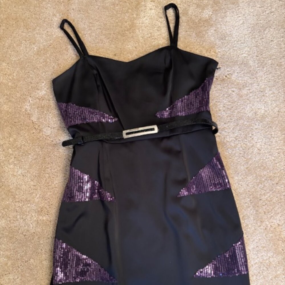 Black Cocktail Dress with Purple Sequins Size M